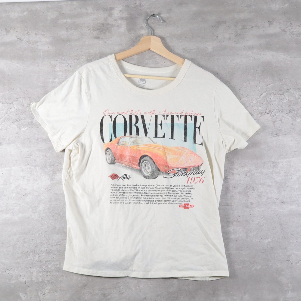 Modern Hybrid Corvette Stingray 1976 Graphic Tee‎ Faded White Mens XL